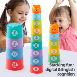 Stackable Cups Set Kids Montessori Shape Color Sorting